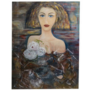Woman holding white peonies